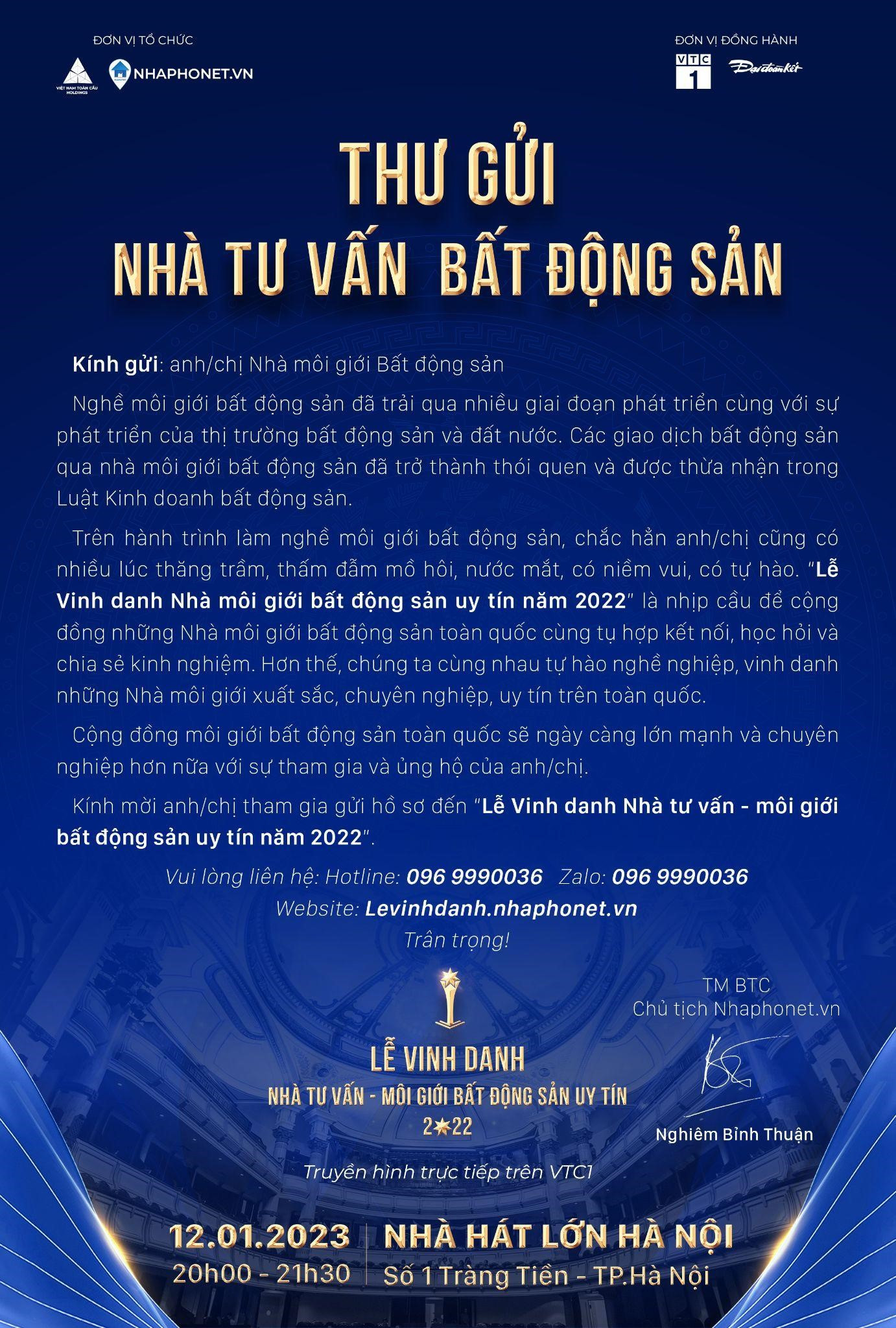 “Lễ vinh danh Nhà tư vấn - môi giới bất động sản uy tín 2022” là sự kiện lớn dành cho nhà môi giới bất động sản.