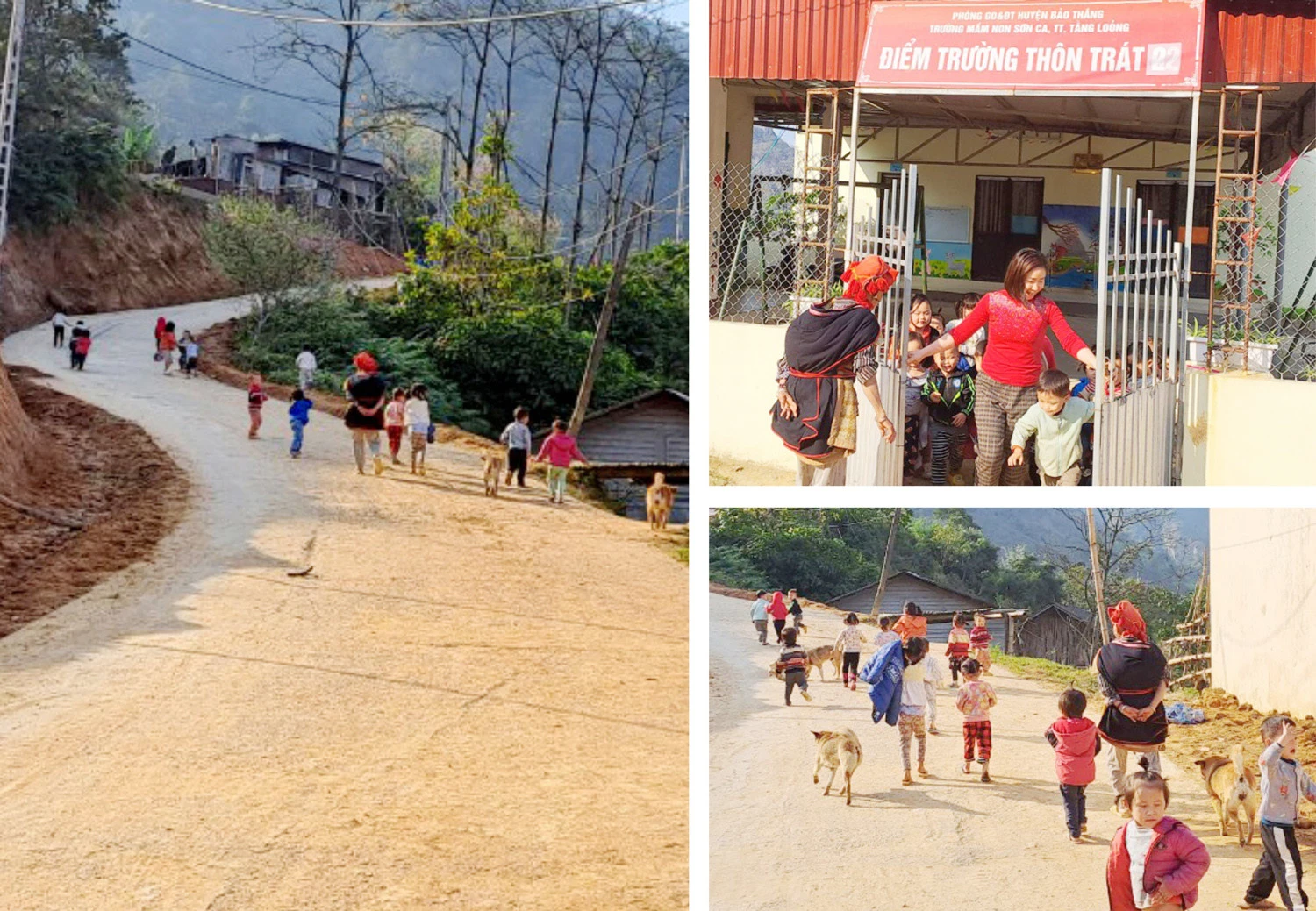 Giờ tan học của học sinh mầm non thôn Trát 2.