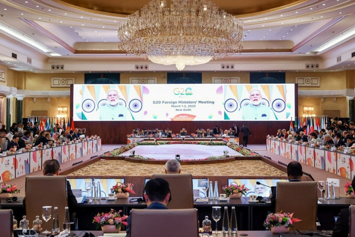 Thủ tướng Ấn Độ Narendra Modi phát biểu tại Hội nghị Ngoại trưởng G20 sáng 2/3 tại thủ đô New Delhi. Thủ tướng Ấn Độ Narendra Modi phát biểu tại Hội nghị Ngoại trưởng G20 sáng 2/3 tại thủ đô New Delhi.