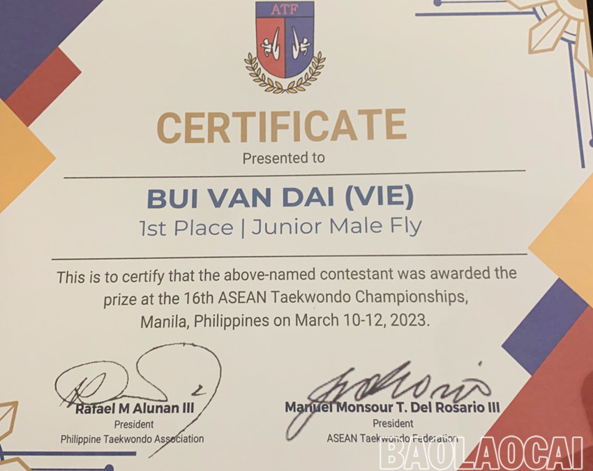 Vận động viên Lào Cai giành Huy chương Vàng Giải Vô địch taekwondo Đông Nam Á ảnh 1 Vận động viên Lào Cai giành Huy chương Vàng Giải Vô địch taekwondo Đông Nam Á ảnh 1