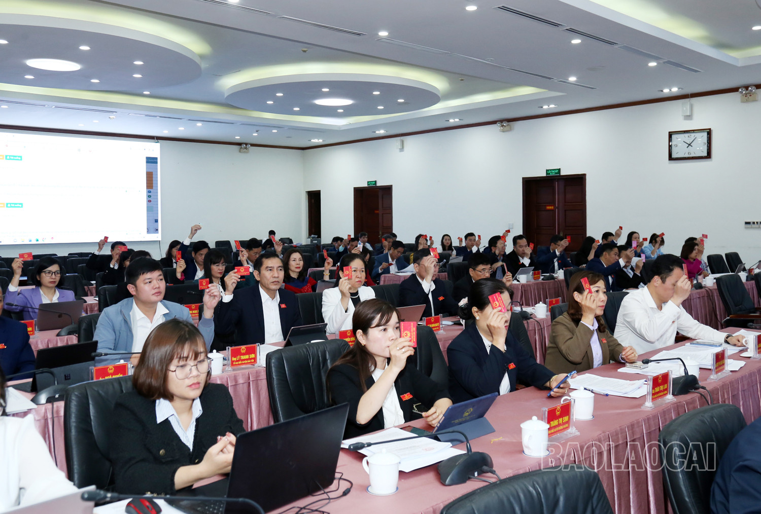 Các đại biểu thông qua Nghị quyết Kỳ họp thứ 11.