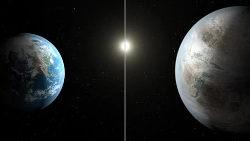 Trái đất (trái) bé hơn một chút so với hành tinh Kepler-452b.