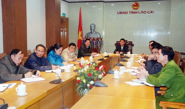 Các đại biểu dự hội nghị tại điểm cầu tỉnh Lào Cai.