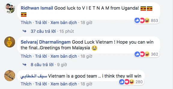 Các bình luận ủng hộ Việt Nam liên tục xuất hiện.