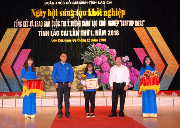 Phó Chủ tịch UBND tỉnh Lê Ngọc Hưng trao giải Nhì cho các tác giả. Trao giải Ba cho các tác giả.