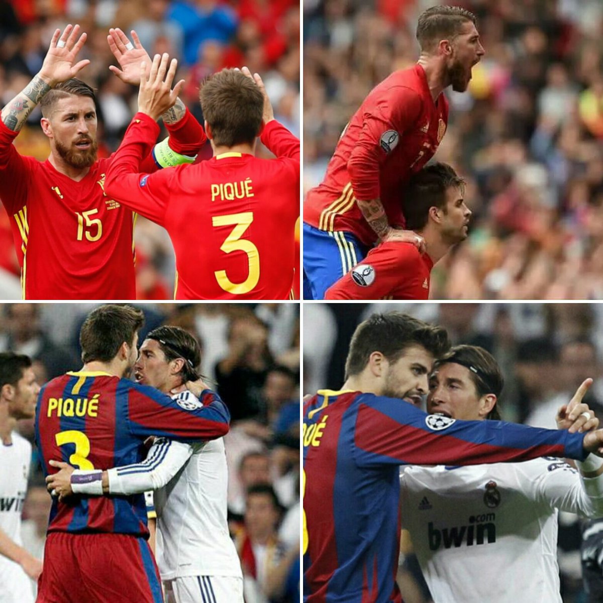 Ramos và Pique là đồng đội ăn ý ở tuyển Tây Ban Nha, nhưng là kẻ thù không đội trời chung khi về CLB. Ramos và Pique là đồng đội ăn ý ở tuyển Tây Ban Nha, nhưng là kẻ thù không đội trời chung khi về CLB.