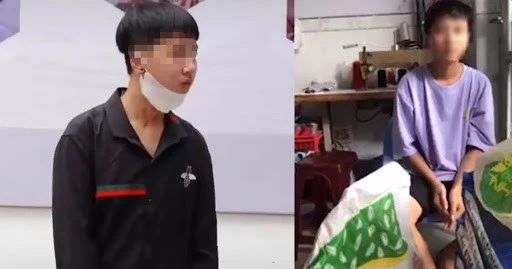 Hình ảnh cậu bé đến nhận gạo hỗ trợ bị từ chối ( Ảnh cắt từ clip)