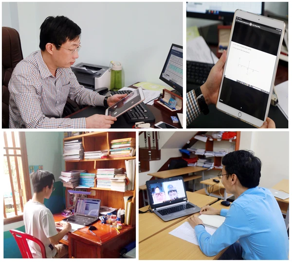 Thầy Nguyễn Minh Thuận, Hiệu trưởng nhà trường dự giờ một lớp học trực tuyến.