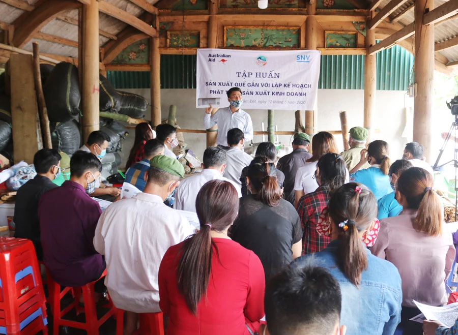 Hướng dẫn lý thuyết về quy trình sản xuất quế sáo cho các học viên.