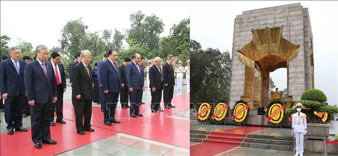 Lãnh đạo Đảng, Nhà nước đặt vòng hoa, dâng hương tưởng niệm các Anh hùng liệt sỹ. Thủ tướng Nguyễn Xuân Phúc và các đồng chí lãnh đạo Đảng, Nhà nước dâng hương tại Điện Kính Thiên, Hoàng thành Thăng Long.