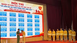 24 đội tranh tài ở phần thi lý thuyết nghiệp vụ chữa cháy và cứu nạn, cứu hộ