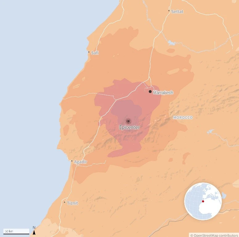 Trận động đất mạnh làm rung chuyển vùng núi High Atlas của Maroc, với tâm chấn ở khu vực Ighil.
