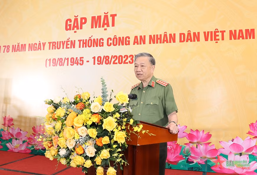 Đại tướng Tô Lâm phát biểu tại buổi gặp mặt.