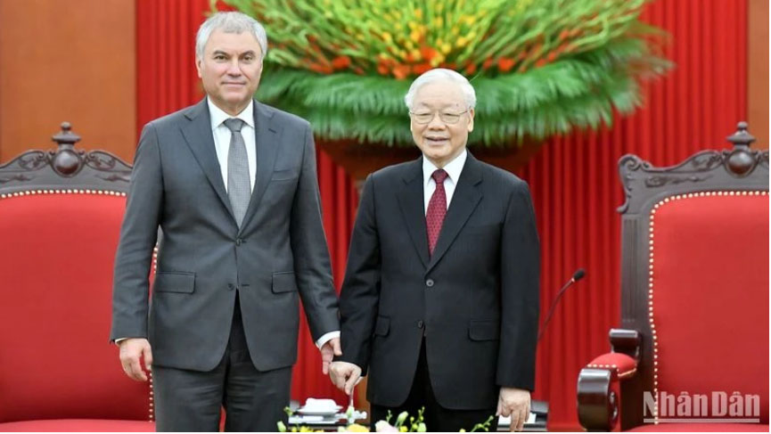 Tổng Bí thư Nguyễn Phú Trọng tiếp Chủ tịch Duma Quốc gia Nga Vyacheslav Viktorovich Volodin. 1.jpg
