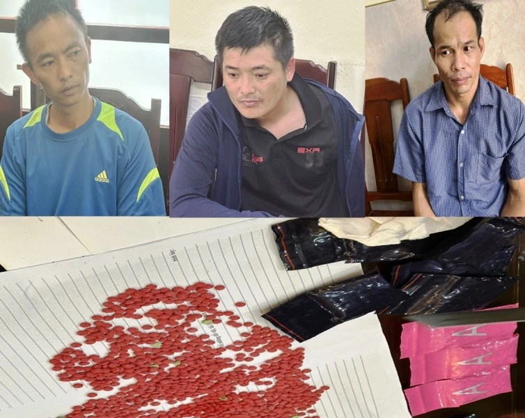 Ba đối tượng bị tạm giữ hình sự cùng ma túy tang vật.
