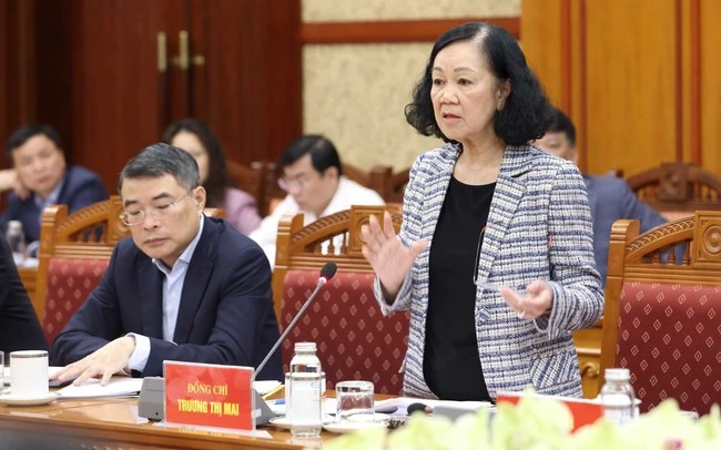 Đồng chí Trương Thị Mai, Ủy viên Bộ Chính trị, Thường trực Ban Bí thư, Trưởng Ban Tổ chức Trung ương phát biểu chỉ đạo hội nghị.