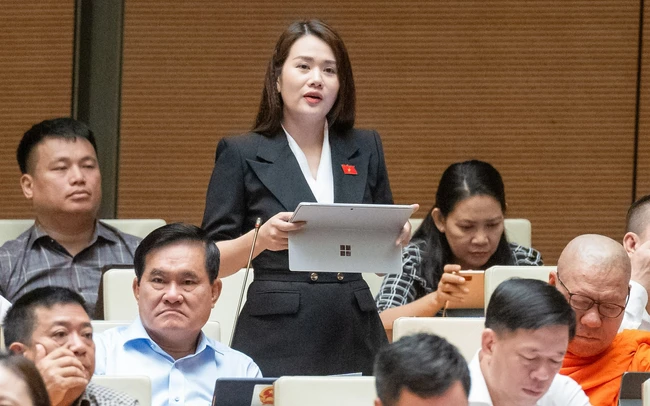 Đại biểu Vương Thị Hương - Đoàn ĐBQH tỉnh Hà Giang phát biểu.