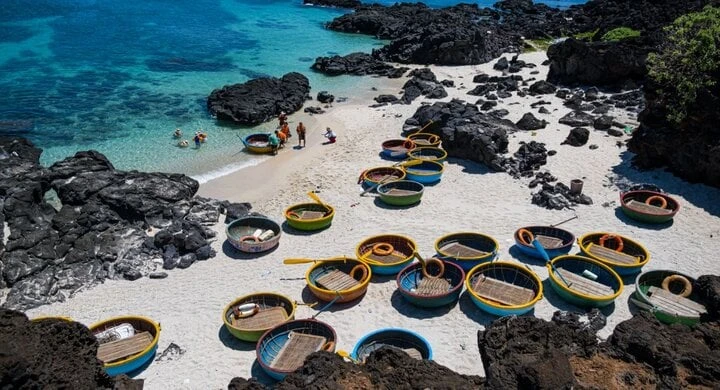 Đặc trưng nổi bật của đảo Lý Sơn là hàng trăm mỏm đá lớn nhỏ trồi lên mặt nước.