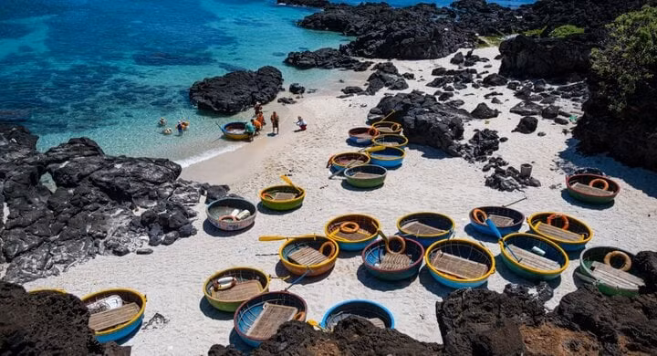 Đặc trưng nổi bật của đảo Lý Sơn là hàng trăm mỏm đá lớn nhỏ trồi lên mặt nước.