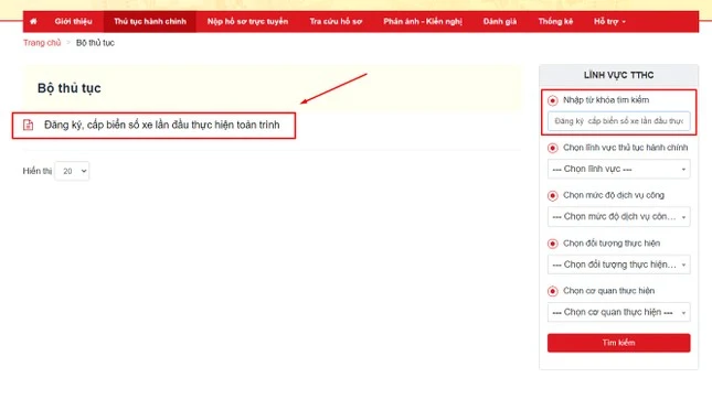 Thủ tục đăng ký xe trên cổng dịch vụ công.