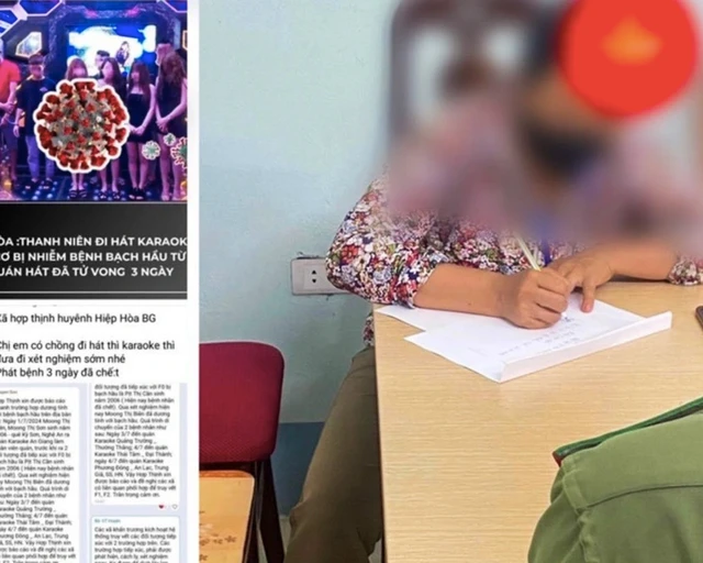 Hình ảnh bài viết và chủ tài khoản đăng tin sai về bệnh bạch hầu tại Công an huyện Hiệp Hòa.