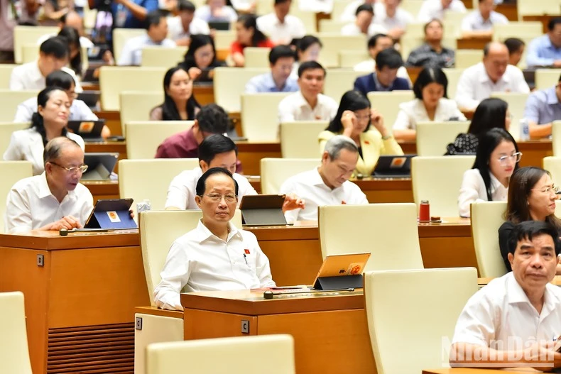 Các đại biểu Quốc hội làm việc tại hội trường, sáng 30/5.