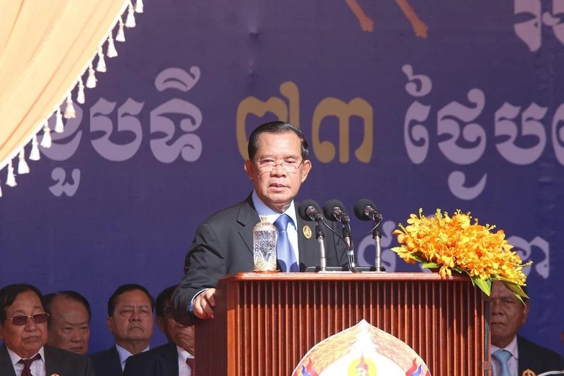 Chủ tịch CPP Samdech Techo Hun Sen phát biểu tại lễ kỷ niệm.
