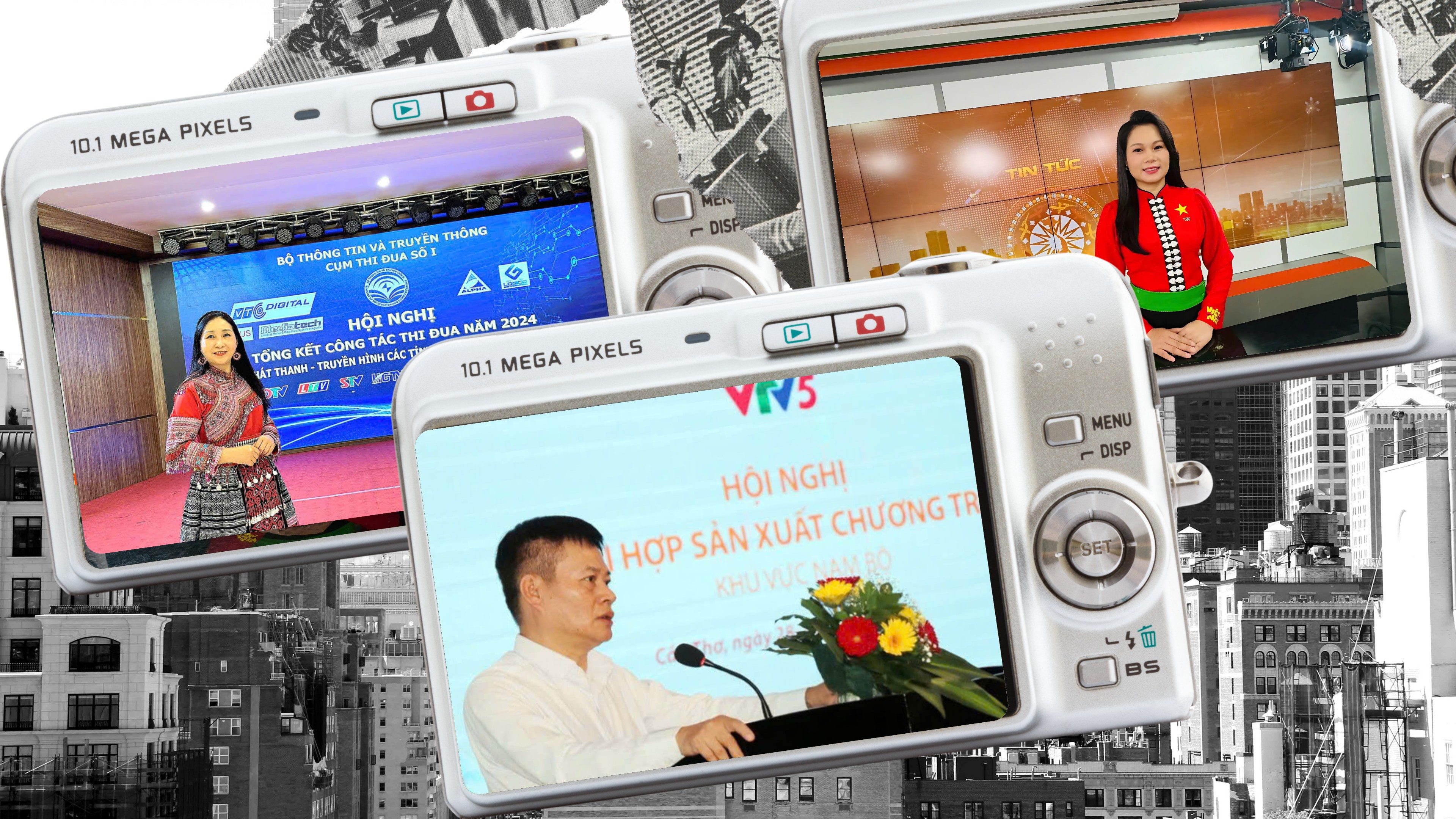Ông Lê Hồng Minh, Phó Trưởng Ban Truyền hình tiếng Dân tộc - Đài THVN và biên tập viên Kim Nghĩa và Minh Châu. red-and-blue-modern-breaking-news-video-background.png