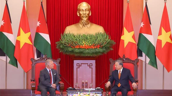 Tổng Bí thư Tô Lâm, Chủ tịch nước Lương Cường, Chủ tịch Quốc hội Trần Thanh Mẫn, Thủ tướng Phạm Minh Chính hội kiến Quốc vương Jordan Abdullah II Ibn Al-Hussein