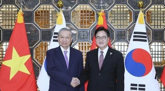 Tổng Bí thư Tô Lâm hội kiến Chủ tịch Quốc hội Hàn Quốc Woo Won Sik
