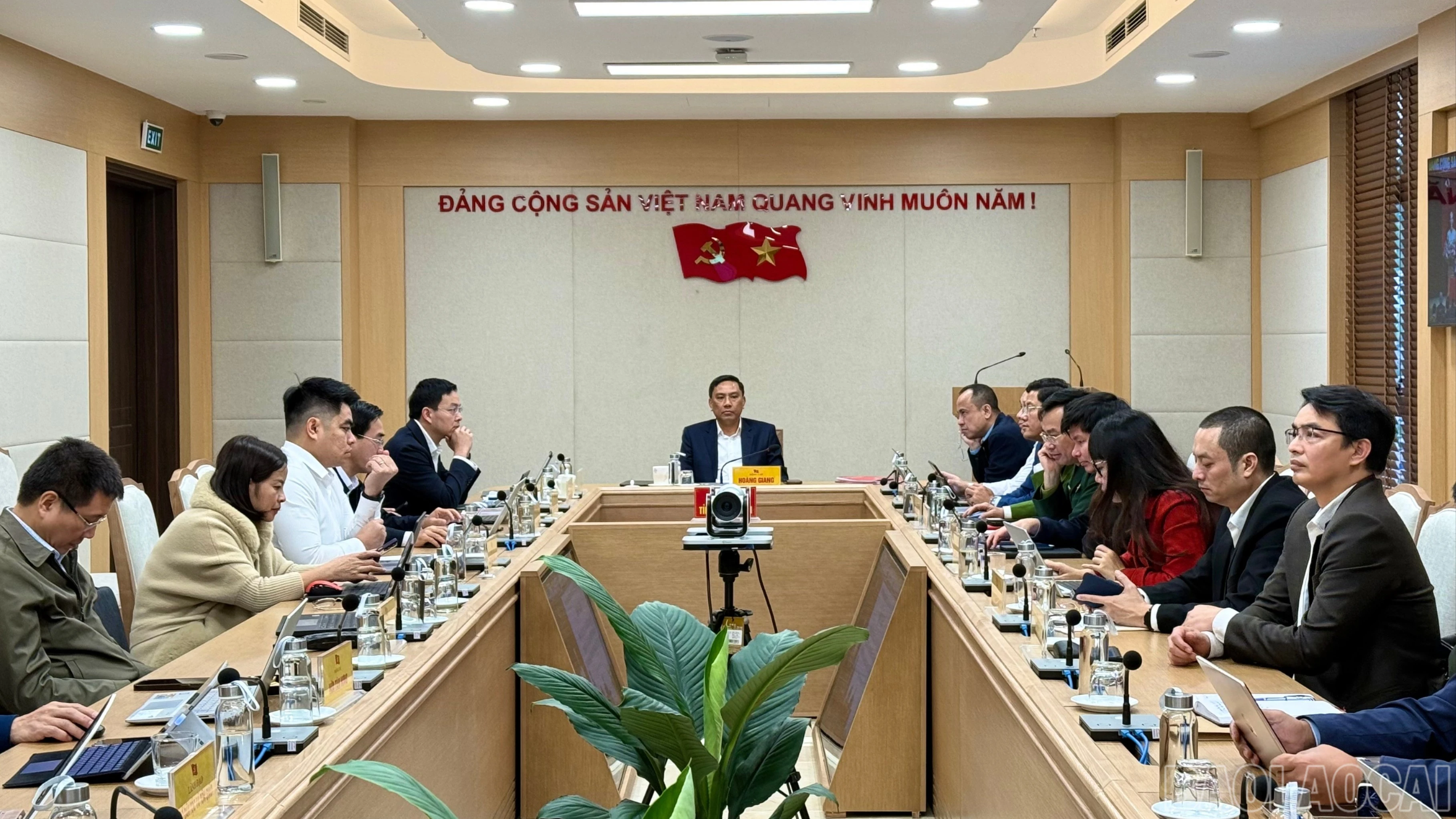 Các đại biểu dự hội nghị tại điểm cầu tỉnh Lào Cai.