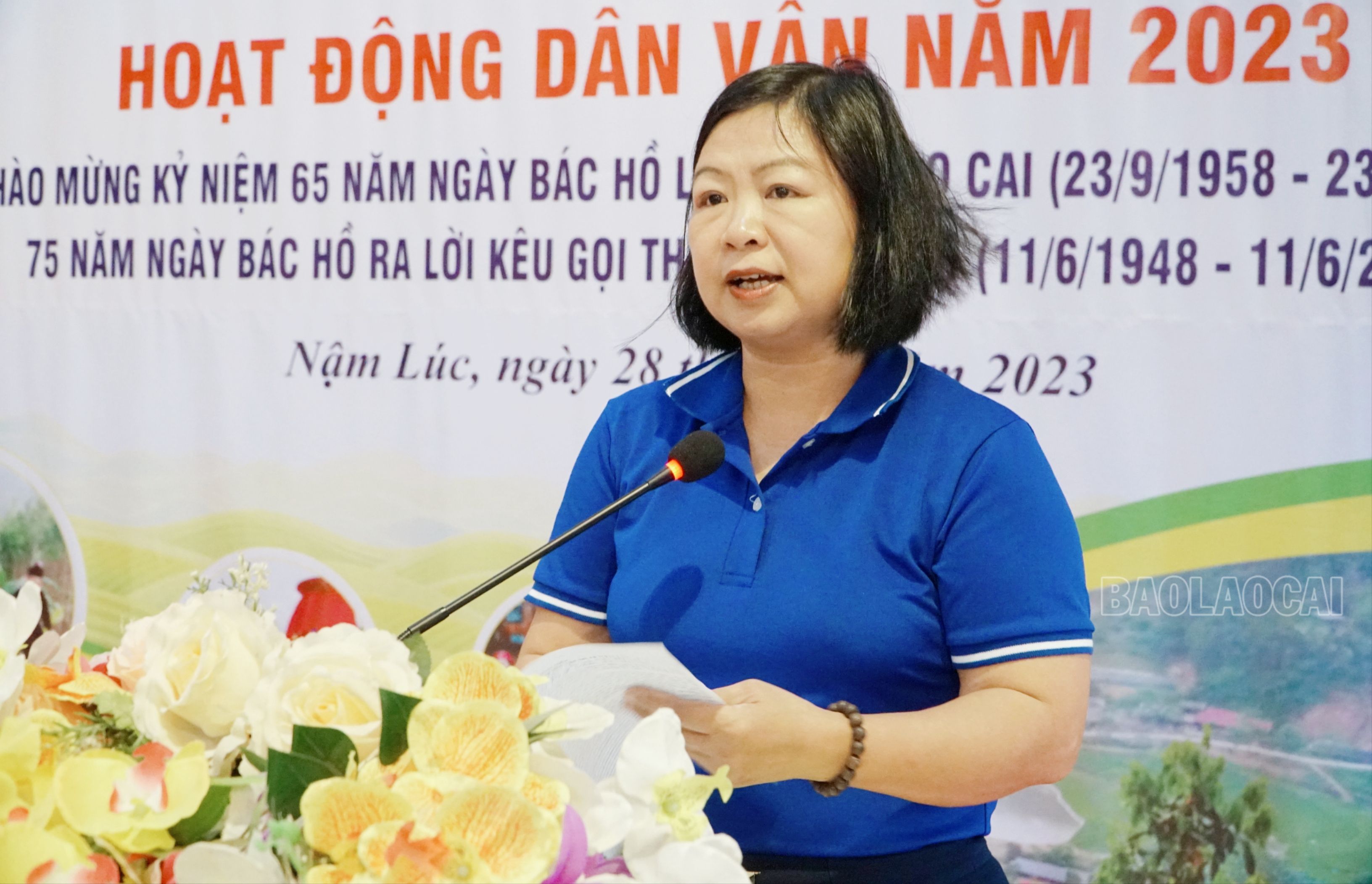 Đồng chí Mã Én Hằng, Phó Chủ tịch Ủy Ban MTTQ Việt Nam tỉnh phát biểu khai mạc hoạt động dân vận. MTXX_MH20230728_143636789.jpg