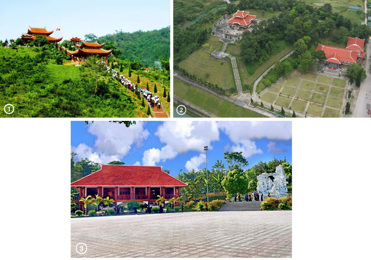 Một số di tích của các tỉnh Việt Bắc giai đoạn 1946 – 1954: Đền thờ Chủ tịch Hồ Chí Minh tại ATK Định Hoá, Thái Nguyên (ảnh 1); Khu di tích Quốc gia đặc biệt Pác Bó (ảnh 2); Di tích lịch sử Nà Tu, xã Cẩm Giàng, huyện Bạch Thông (ảnh 3).