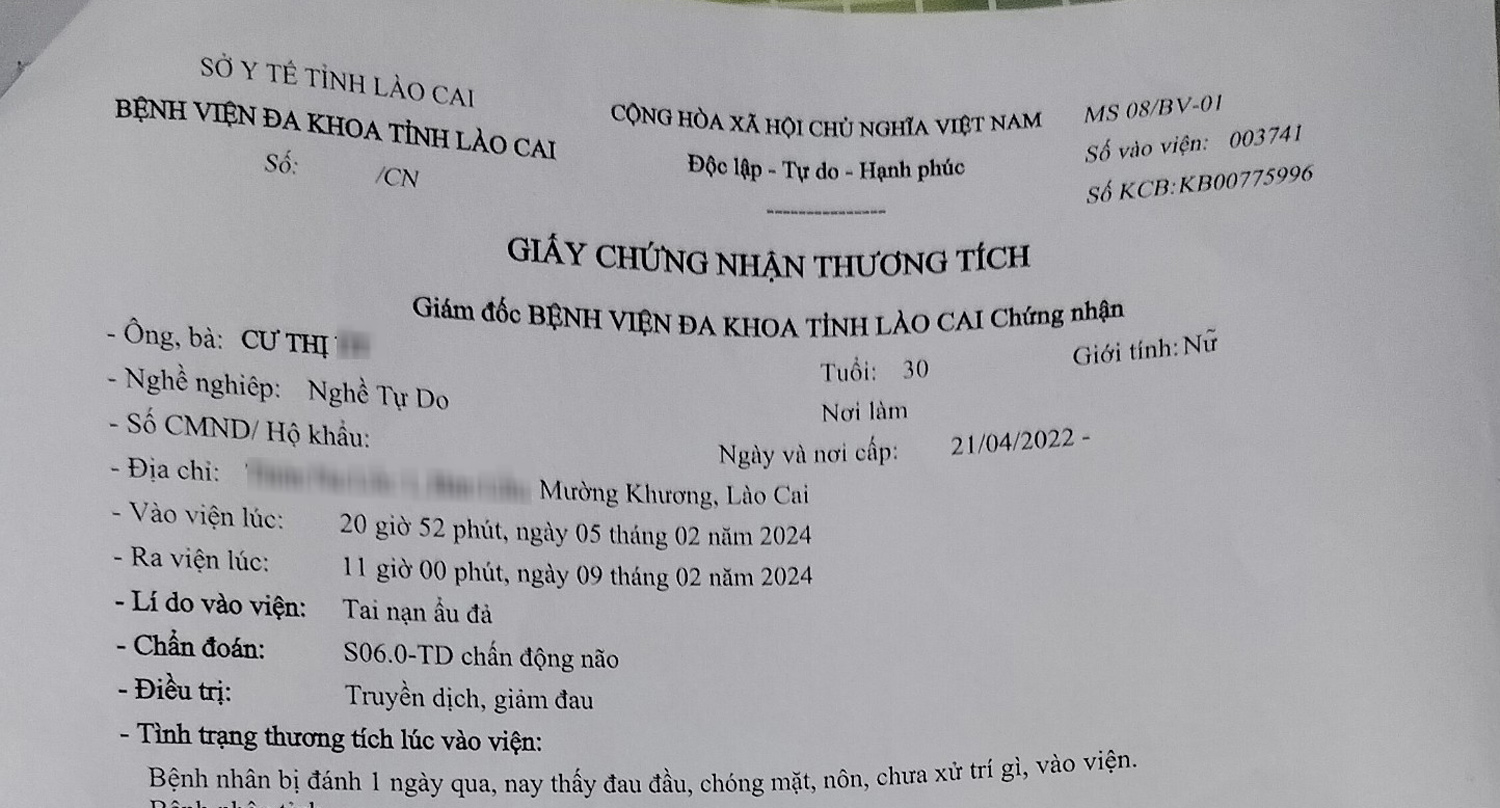 Giấy chứng nhận thương tích của chị Cư Thị U. do Bệnh viện Đa khoa tỉnh cấp. A3.jpg