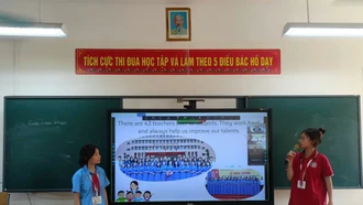 Học sinh Trường THCS Lê Quý Đôn tham gia tiết học kết nối với trường học Ấn Độ