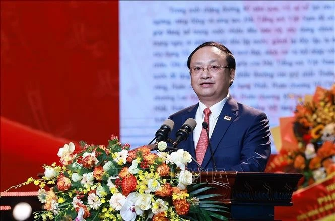 Tổng Giám đốc Đài Tiếng nói Việt Nam Đỗ Tiến Sỹ trình bày diễn văn kỷ niệm 80 năm Ngày thành lập Đài Tiếng nói Việt Nam.