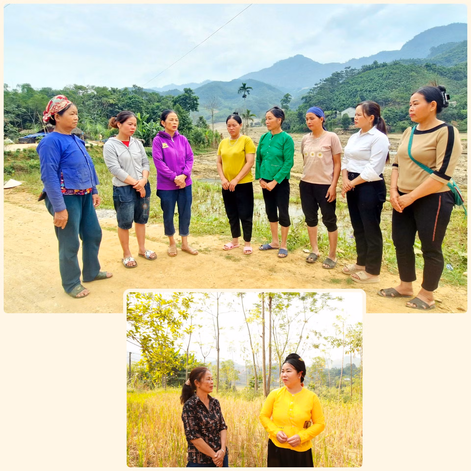 Bà Trần Hoài Thu động viên bà con Làng Nủ sau trận lũ lịch sử.