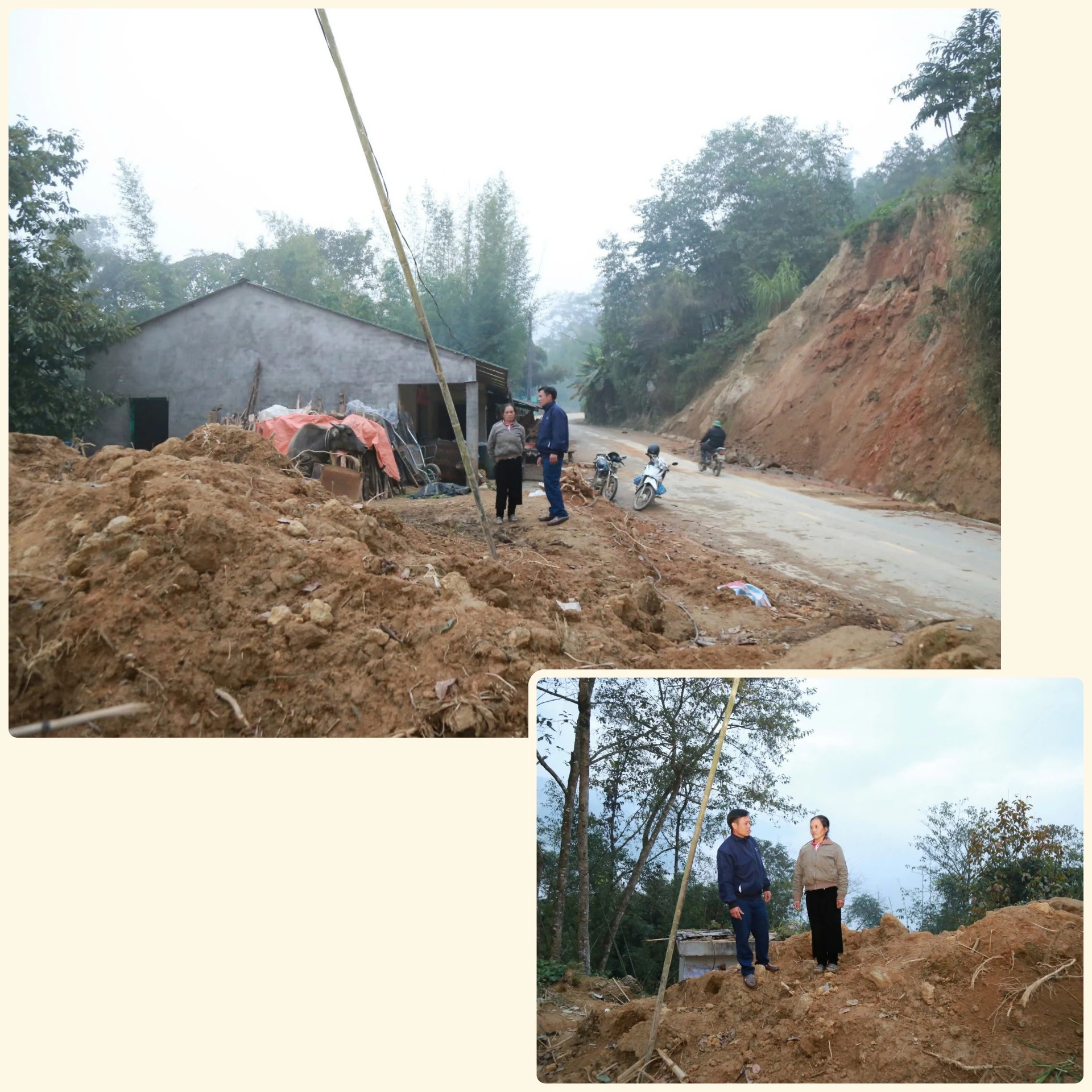 Ông Sùng A Siềng thăm, động viên gia đình người dân bị sập nhà do mưa lũ.