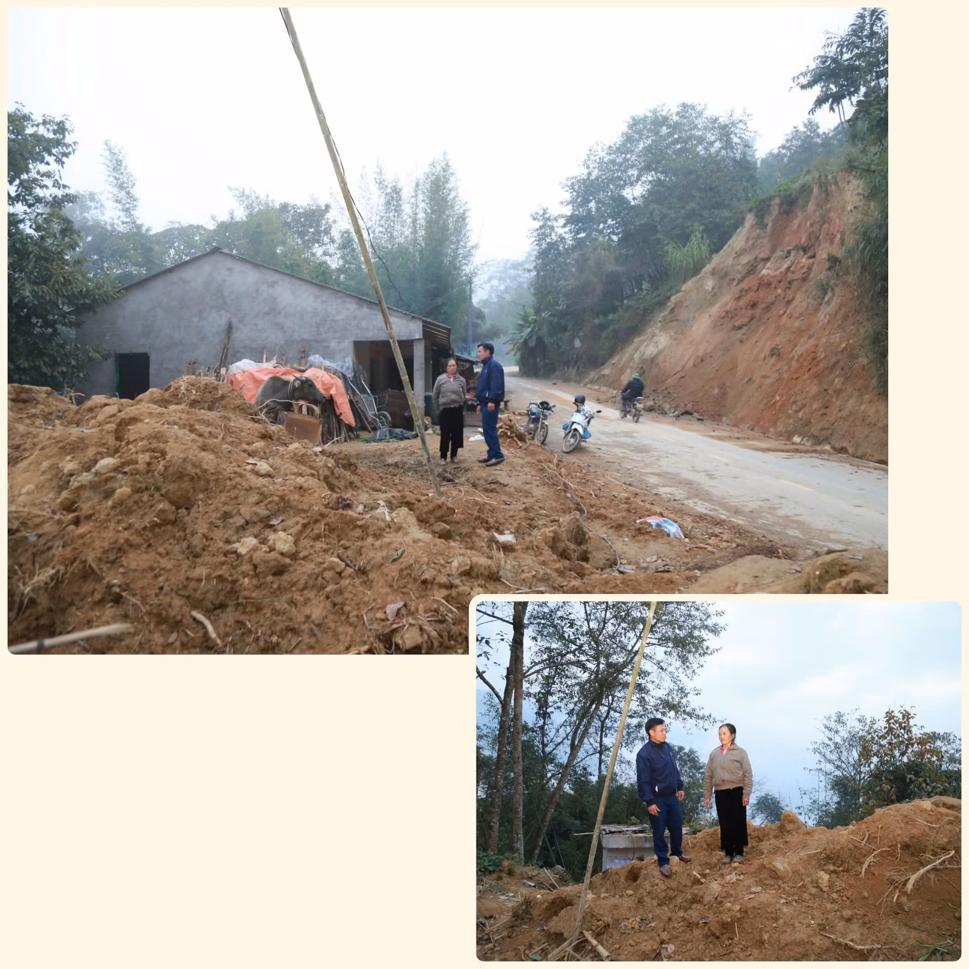 Ông Sùng A Siềng thăm, động viên gia đình người dân bị sập nhà do mưa lũ.