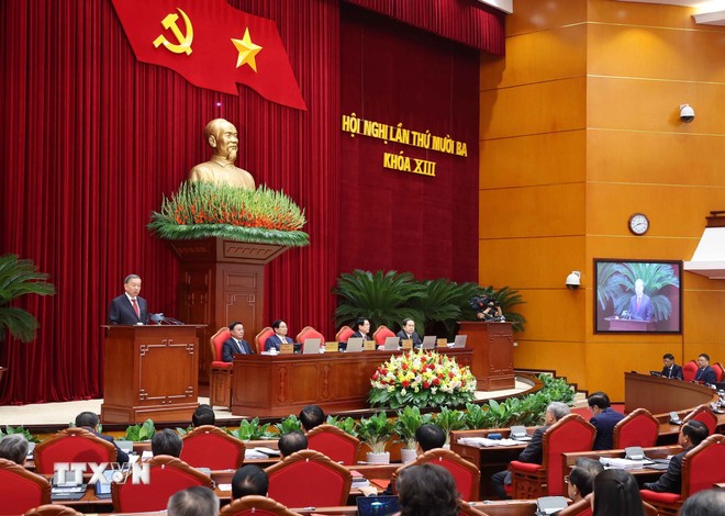 Tổng Bí thư Tô Lâm phát biểu khai mạc Hội nghị lần thứ mười ba, Ban Chấp hành Trung ương Đảng khóa XIII. Tổng Bí thư Tô Lâm phát biểu khai mạc Hội nghị lần thứ mười ba, Ban Chấp hành Trung ương Đảng khóa XIII.