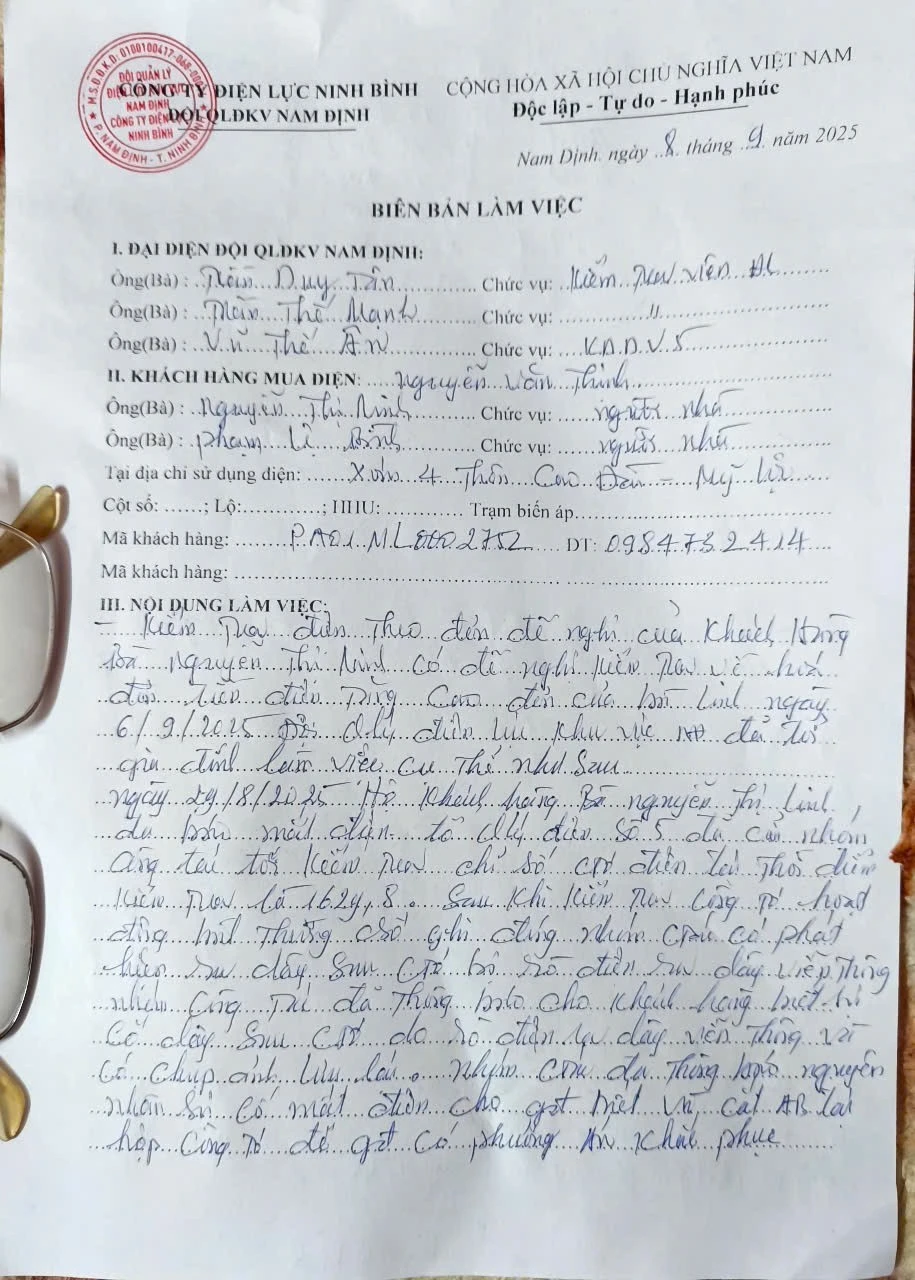 Biên bản của Công ty Điện lực.