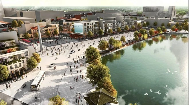 Phối cảnh của dự án cải tạo quảng trường Đông Kinh Nghĩa Thục.