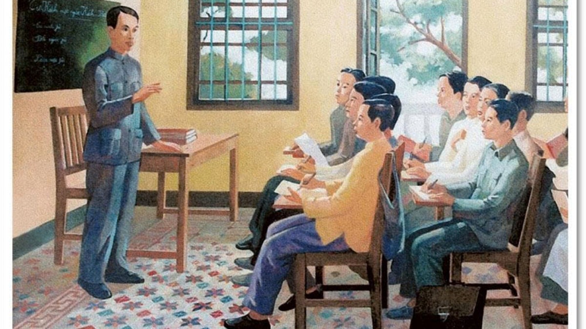 Nguyễn Ái Quốc giảng bài tại lớp huấn luyện cán bộ cách mạng tại Quảng Châu (Trung Quốc) - Ảnh chụp lại tranh Nguyễn Ái Quốc giảng bài tại lớp huấn luyện cán bộ cách mạng tại Quảng Châu (Trung Quốc) - Ảnh chụp lại tranh