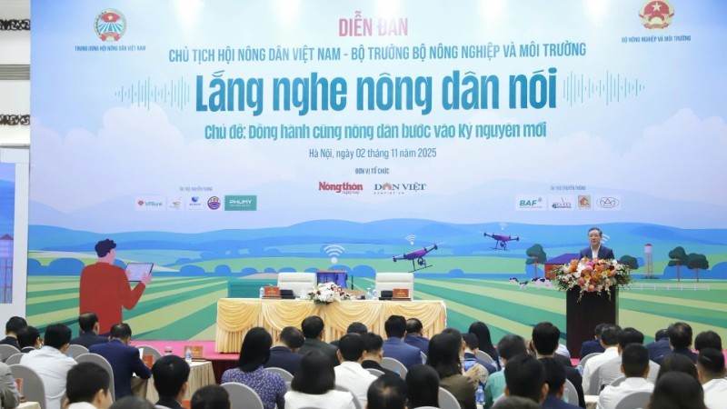 Diễn đàn “Chủ tịch Hội Nông dân Việt Nam - Bộ trưởng Bộ Nông nghiệp và Môi trường lắng nghe nông dân nói năm 2025” với chủ đề “Đồng hành cùng nông dân bước vào kỷ nguyên mới” sáng 2/11, tại Hà Nội. nongdan.jpg