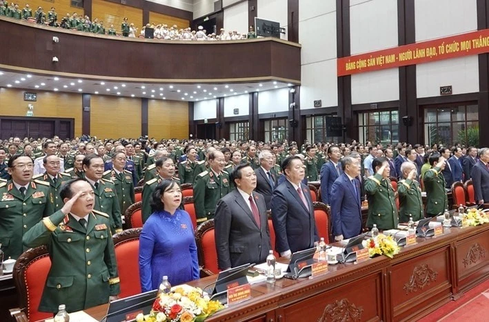 Các đồng chí lãnh đạo, nguyên lãnh đạo Đảng, Nhà nước, Bộ Quốc phòng và thành phố Hà Nội dự đại hội.