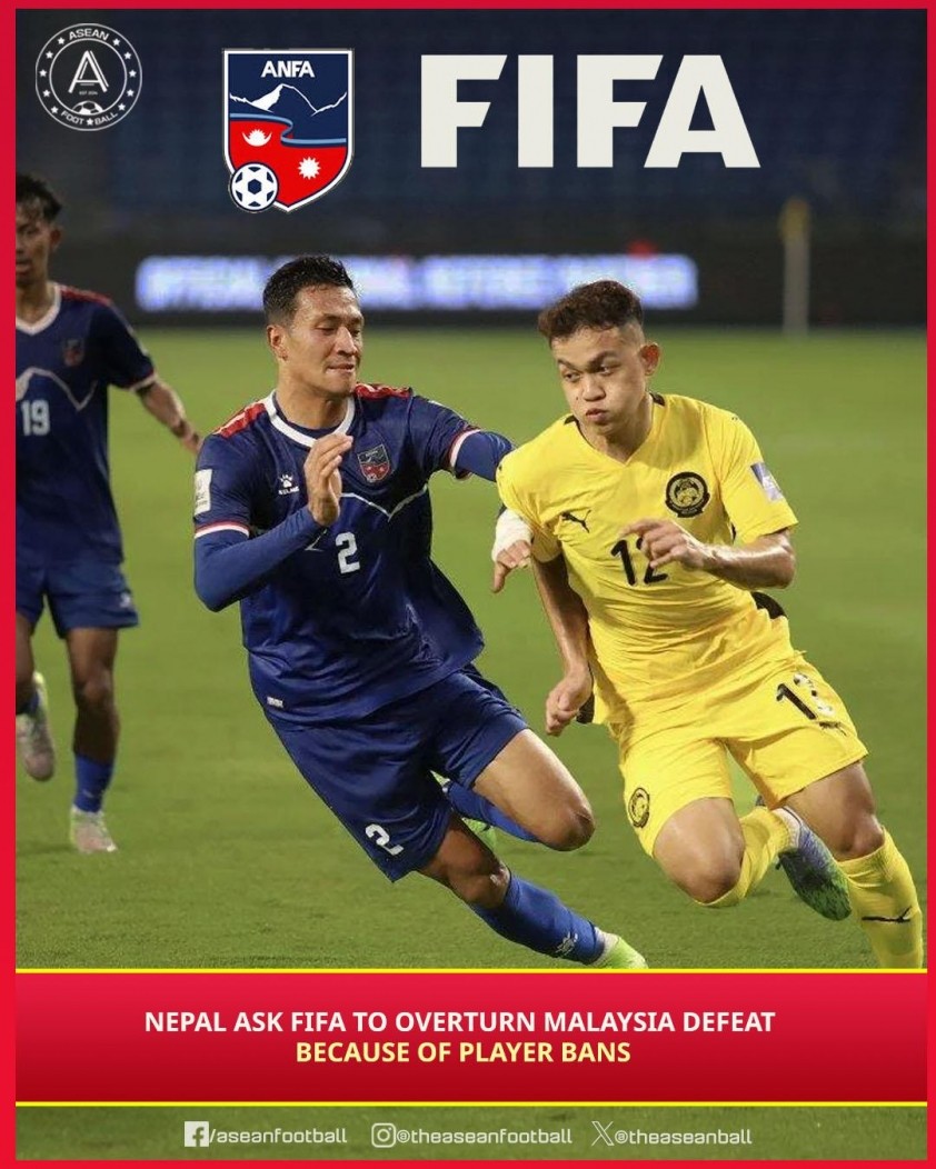 Liên đoàn bóng đá Nepal (ANFA) yêu cầu FIFA xử phạt Malaysia vì sử dụng cầu thủ sai quy định. Liên đoàn bóng đá Nepal (ANFA) yêu cầu FIFA xử phạt Malaysia vì sử dụng cầu thủ sai quy định.