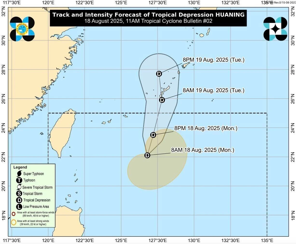 Dự báo đường đi của áp thấp nhiệt đới Huaning. Ảnh: PAGASA