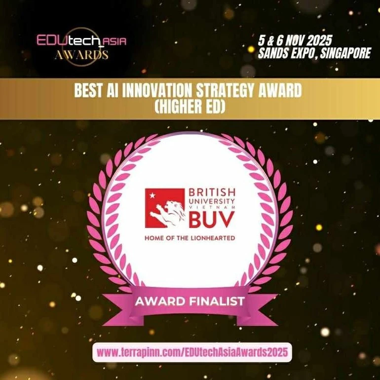 BUV là đại diện duy nhất của Việt Nam lọt top ở hạng mục Đổi mới AI trong giáo dục tại EDUtech Asia 2025.