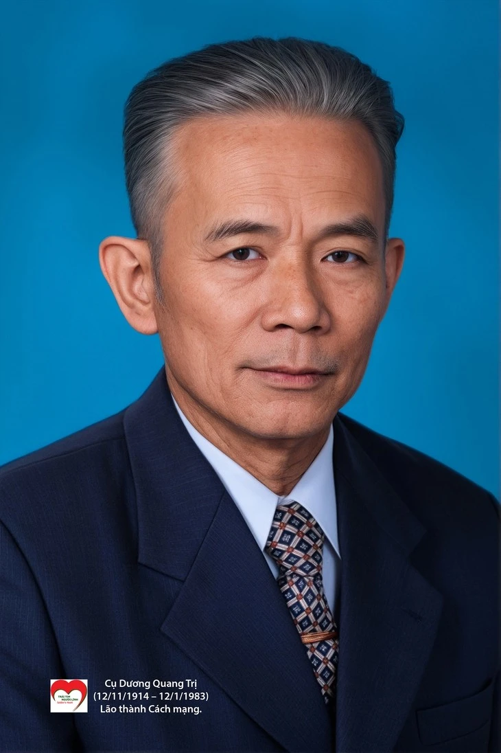 Di ảnh màu được phục dựng của ông Dương Quang Trị - người tổ chức chương trình phát thanh đặc biệt giới thiệu bản Tuyên ngôn Độc lập của Chủ tịch Hồ Chí Minh vào tháng 9-1945