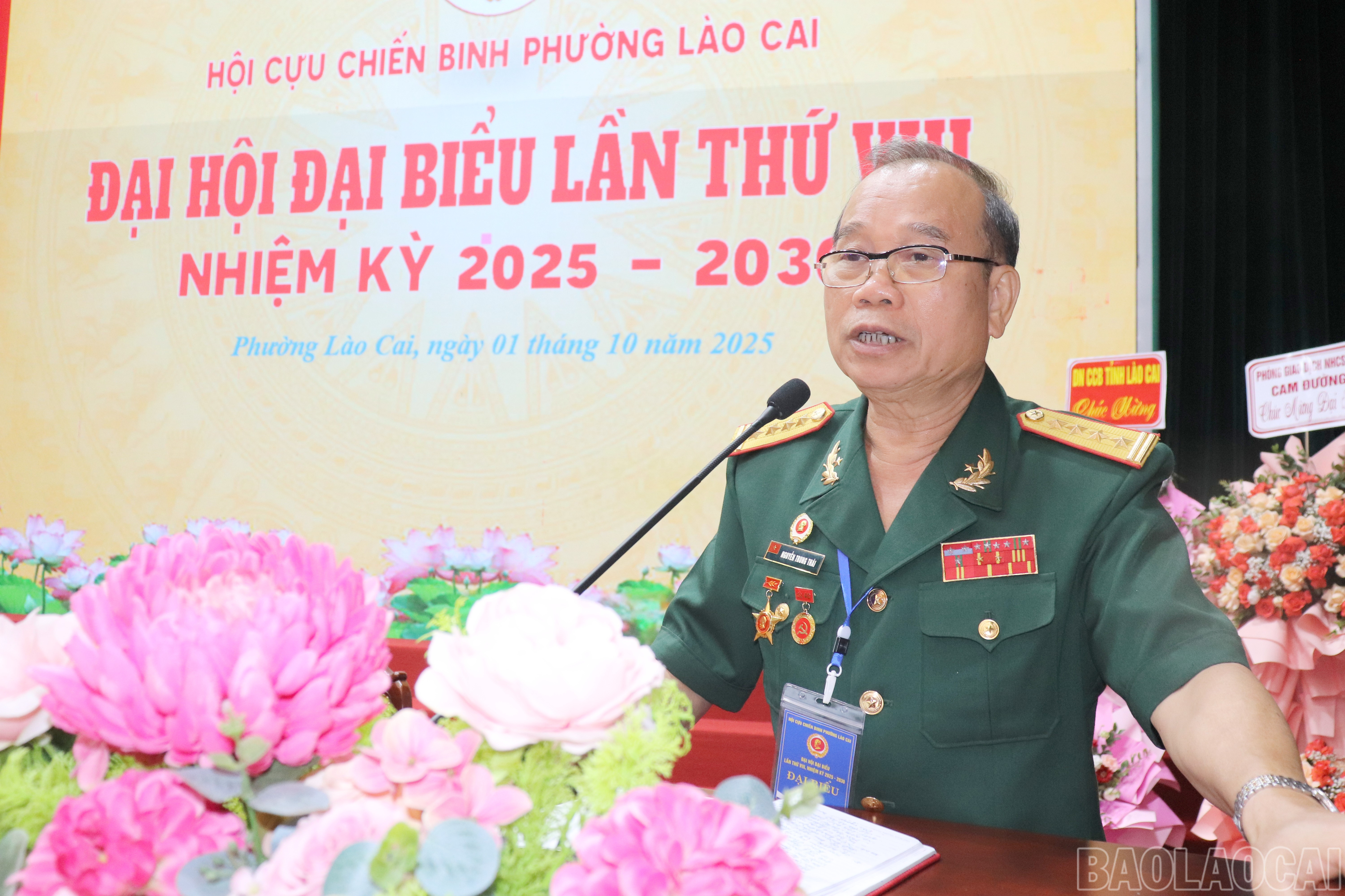Đồng chí Nguyễn Trung Thái - Chủ tịch Hội Cựu chiến binh tỉnh Lào Cai phát biểu tại đại hội. baolaocai-br_10-1.png